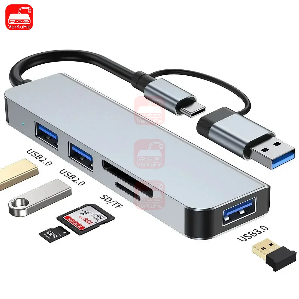 USB C Hub USB Splitter 8 v 1 USB Extender se 4 USB porty 1 USB C portem čtečka TF/SD karet audio výstup kompatibilní s MacBookem