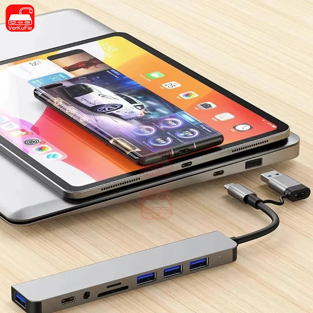 USB C Hub USB Splitter 8 v 1 USB Extender se 4 USB porty 1 USB C portem čtečka TF/SD karet audio výstup kompatibilní s MacBookem
