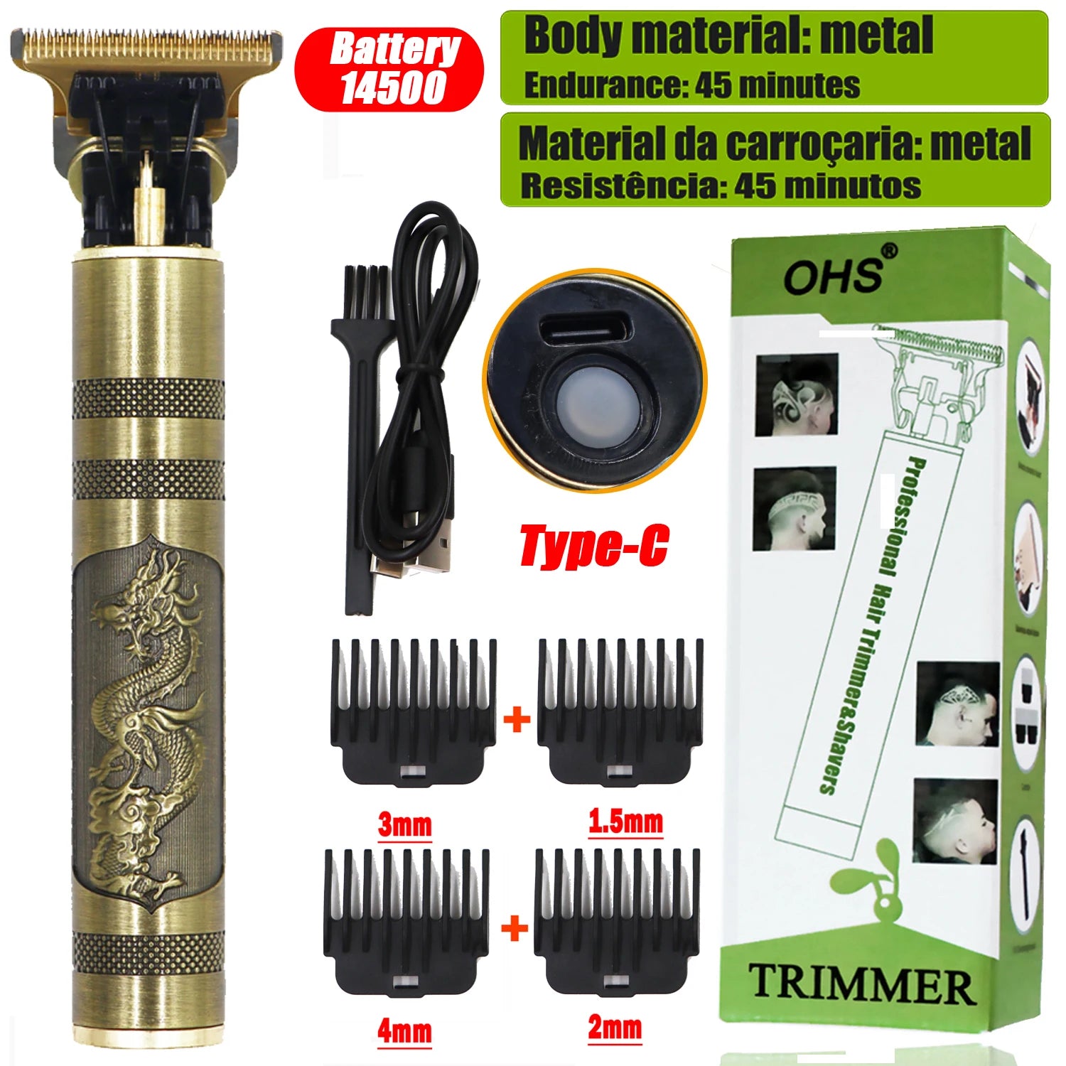 Bezdrátový elektrický zastřihovač vlasů Vintage zastřihovač vlasů Přenosný holicí strojek Holičství USB Rychlonabíjecí zastřihovač vlasů Pro kadeřníky 