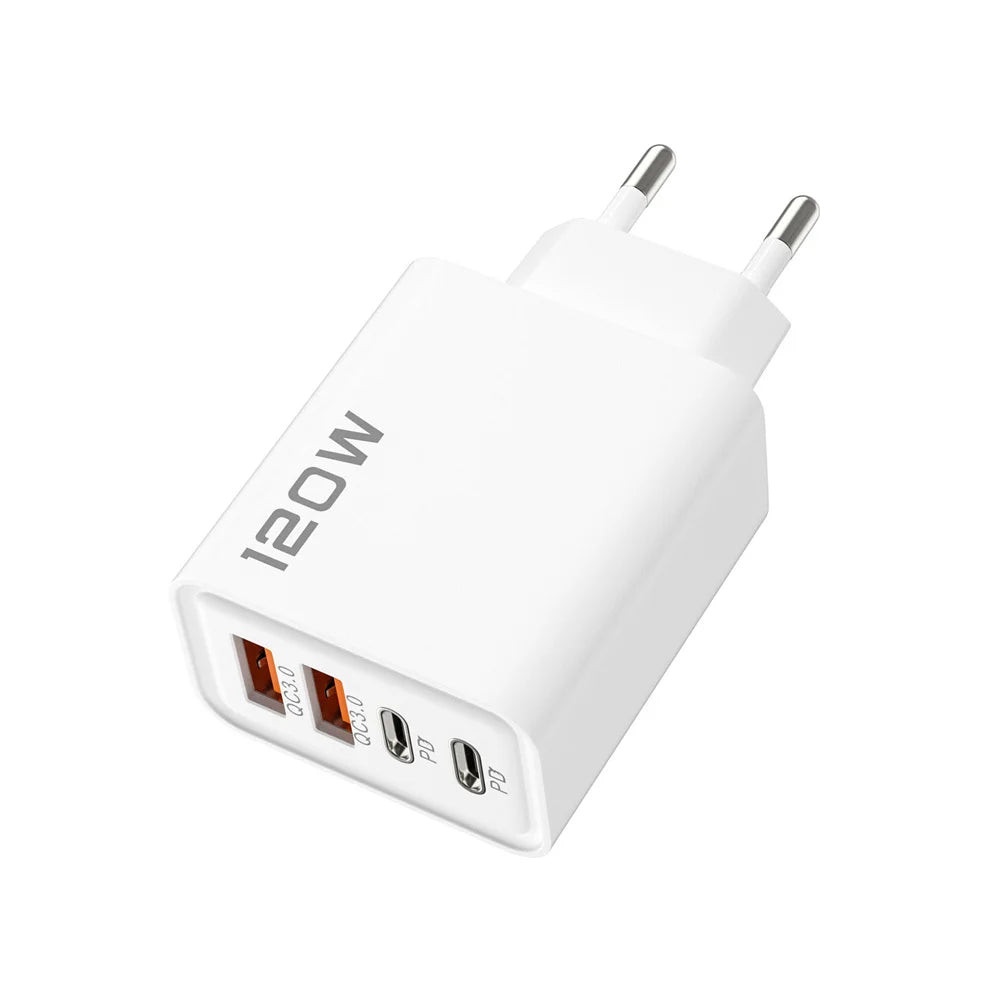 Celkový 120W 4portový USB Type-C rychlý nástěnný adaptér pro rychlé nabíjení mobilních telefonů - vysokorychlostní nabíjecí dok pro telefony a tablety 